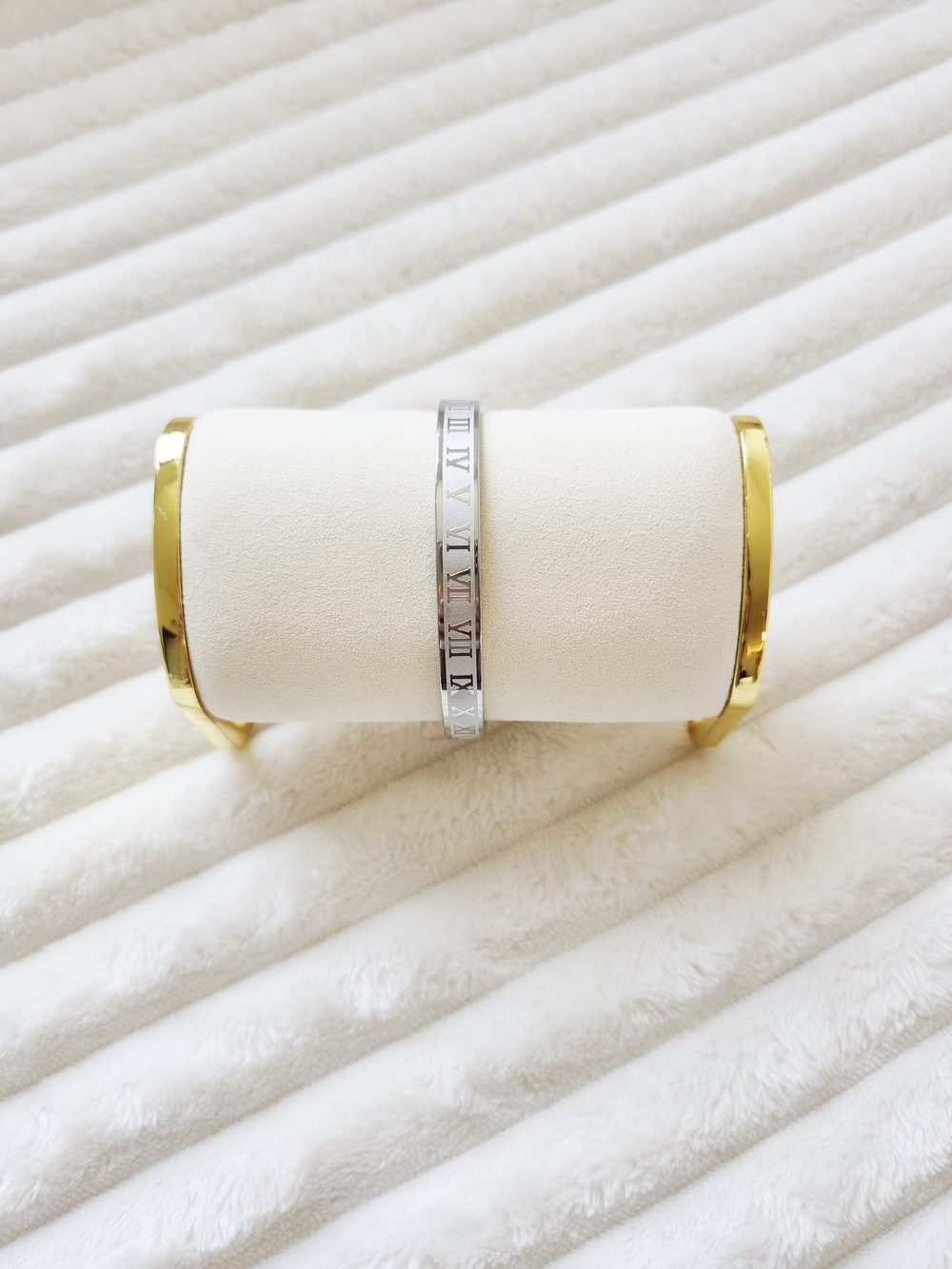 Classic Silver Roman Numeral Bangle Bracelet